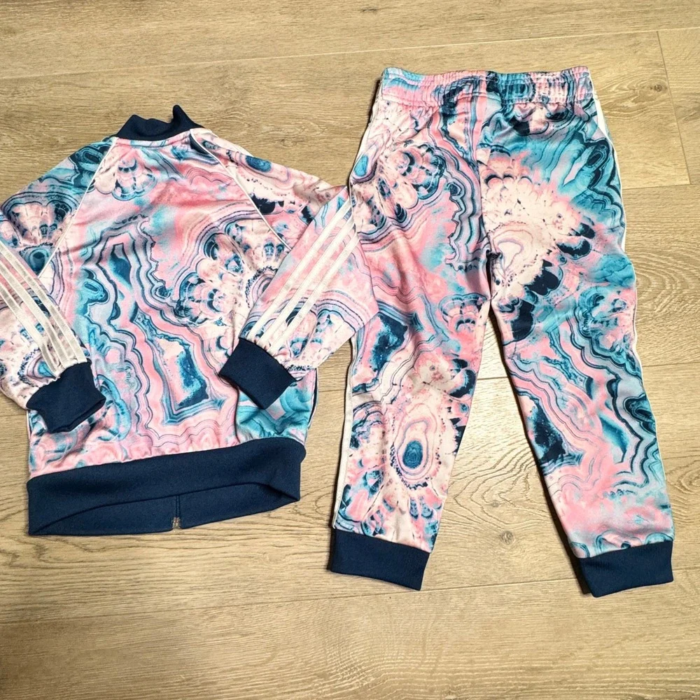 Adidas Originals‎ Girls Kids Tracksuit Set Jacket Pants Marble Pink Size 4T
